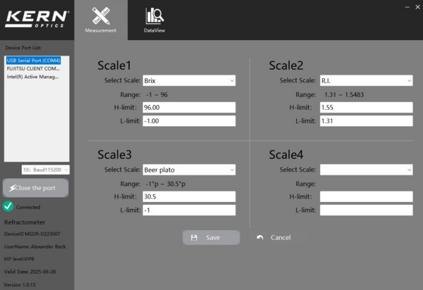Software KERN Optics OXR 903 Basic Schermata 