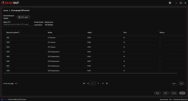 Logiciel de transmission de données SAUTER Readout Capture d'écran Screenshot